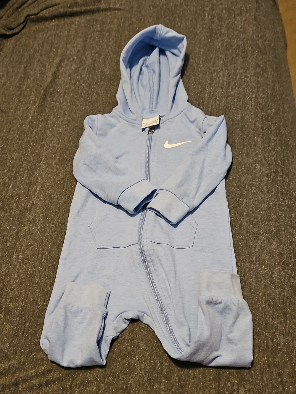 Nike Baby Blue Hooded One-Piece with White Swoosh